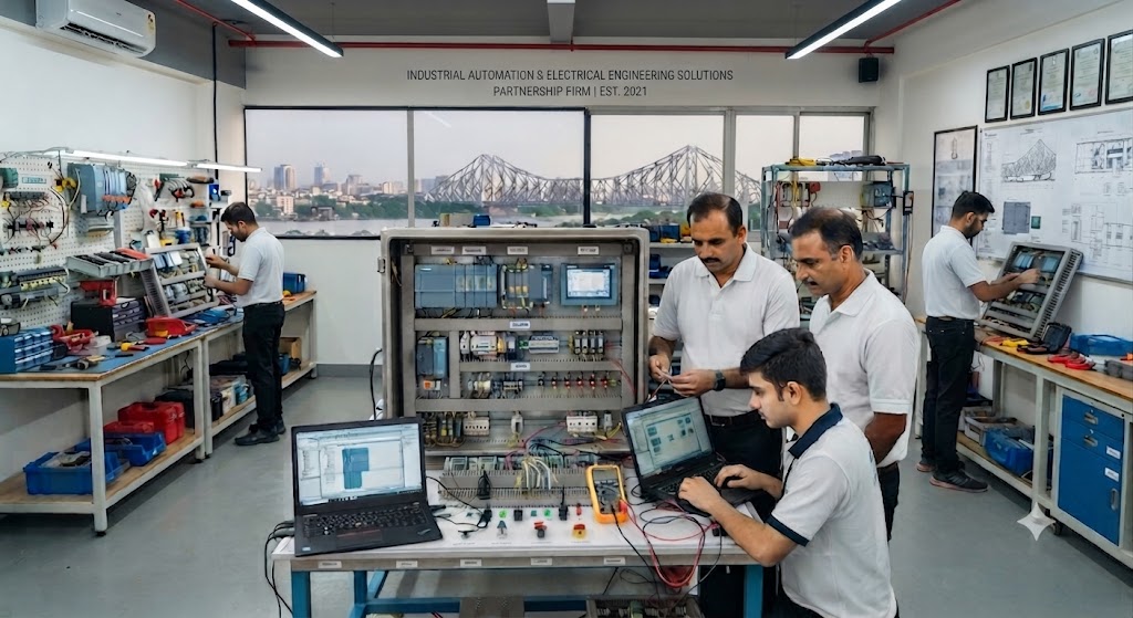 TEKsense engineers reviewing an industrial automation project on-site